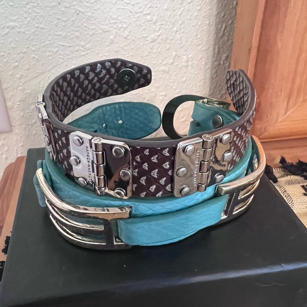 2 Hayden Harnett leather bracelets with silver accents